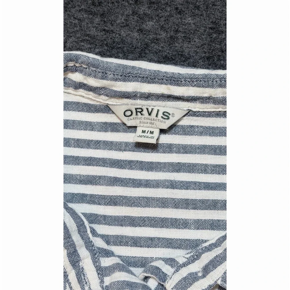 Orvis Shirt Womens Size M Blue & White Striped Button Front Collared Top - Picture 2 of 8